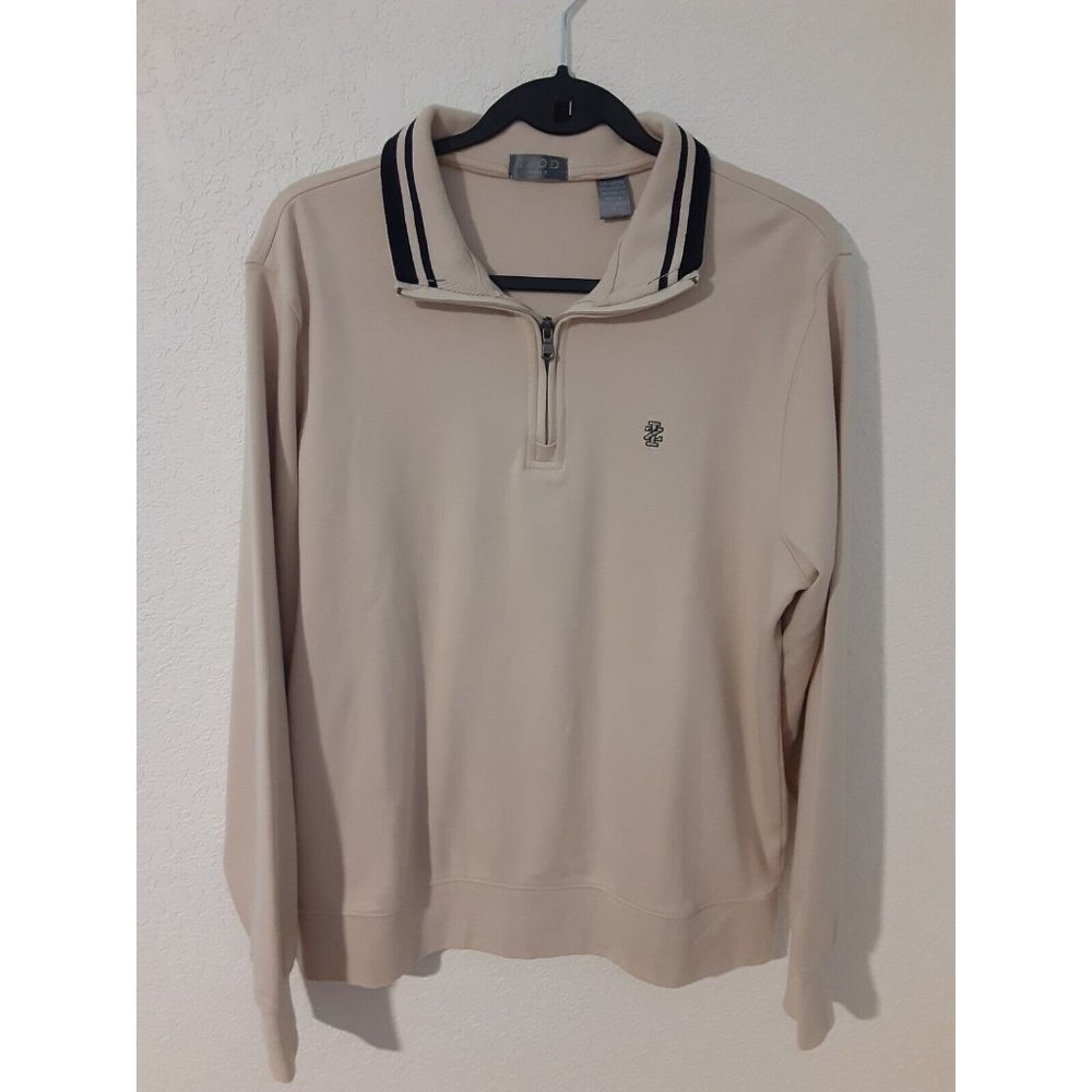 Izod Golf Sweater Mens Navy Blue Beige Heavy Pullover Long Sleeve 100% cotton M